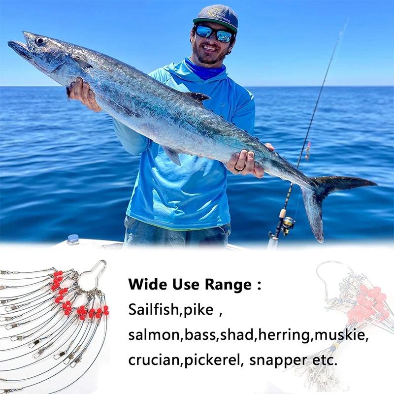 Bas de ligne acier inoxydable Leader Rig bleu avec snap pour pêche en mer et bar