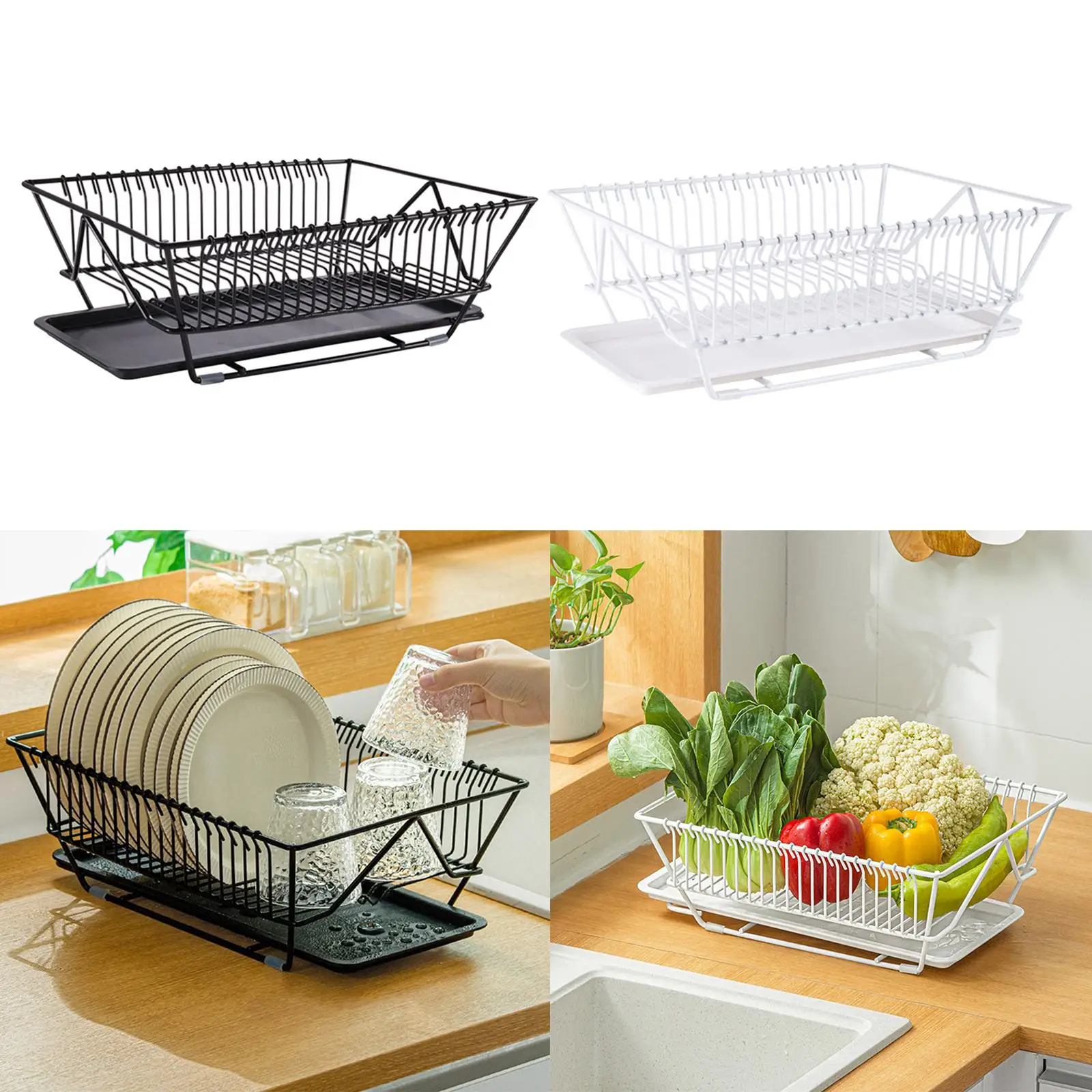 Large Dish Rack and Drainaboard Set for Counter Organize Storage