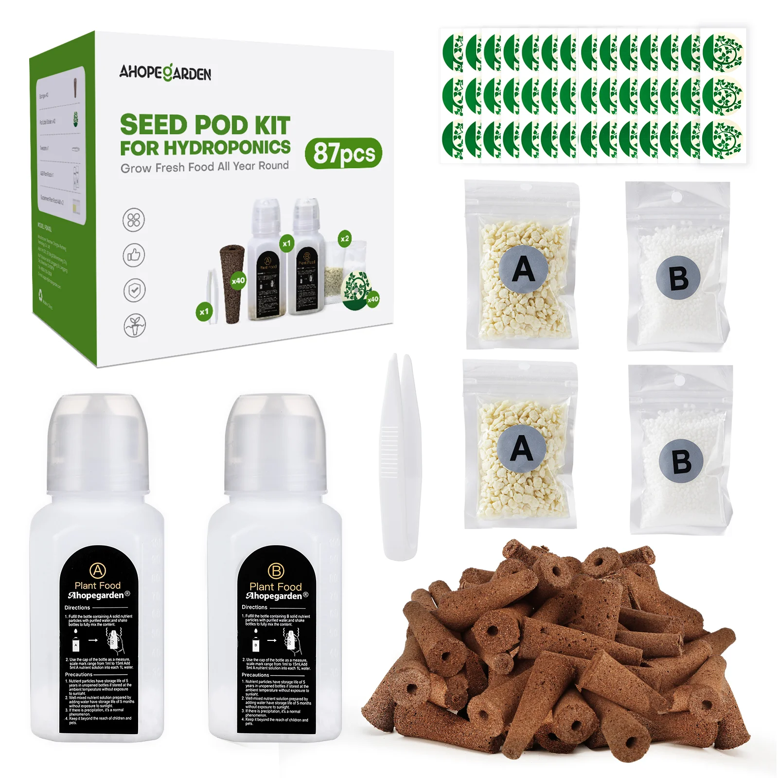 

Ahopegarden Planter Accessory Package 40-piece Kit--planting Version Without Basket Hydroponics Food Sponges Grow