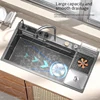 Stainless Steel Waterfall Kitchen Sink Embossed Extra Large Single Bowl With Chopping Board Rack Multifunctional Wash Basin 2