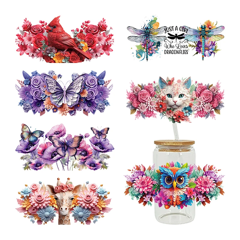Beautiful Flower Butterfly UV DTF Transfer Sticker For Wraps Cup DIY Waterproof 3D Stereoscopic D11516
