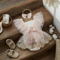 Ma & baby – barboteuse pour bébé fille de 0 à 24 mois, combinaison pour nouveau-né, tenue princesse en Tulle avec broderie florale, vêtements de fête d'anniversaire 4