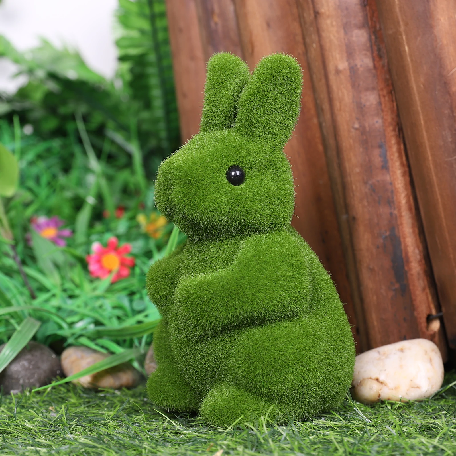 Artificial Moss Bunny Figurine Decorative Statue for Patio Garden
