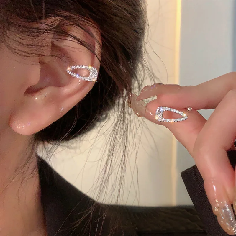 女性のためのジルコンメタルイヤリング,ピアスなし,幾何学的なイヤー