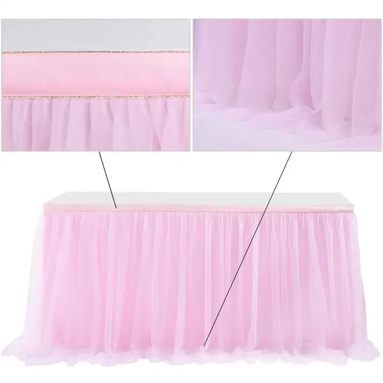 Gold-Rimmed Tulle Table Skirt 5