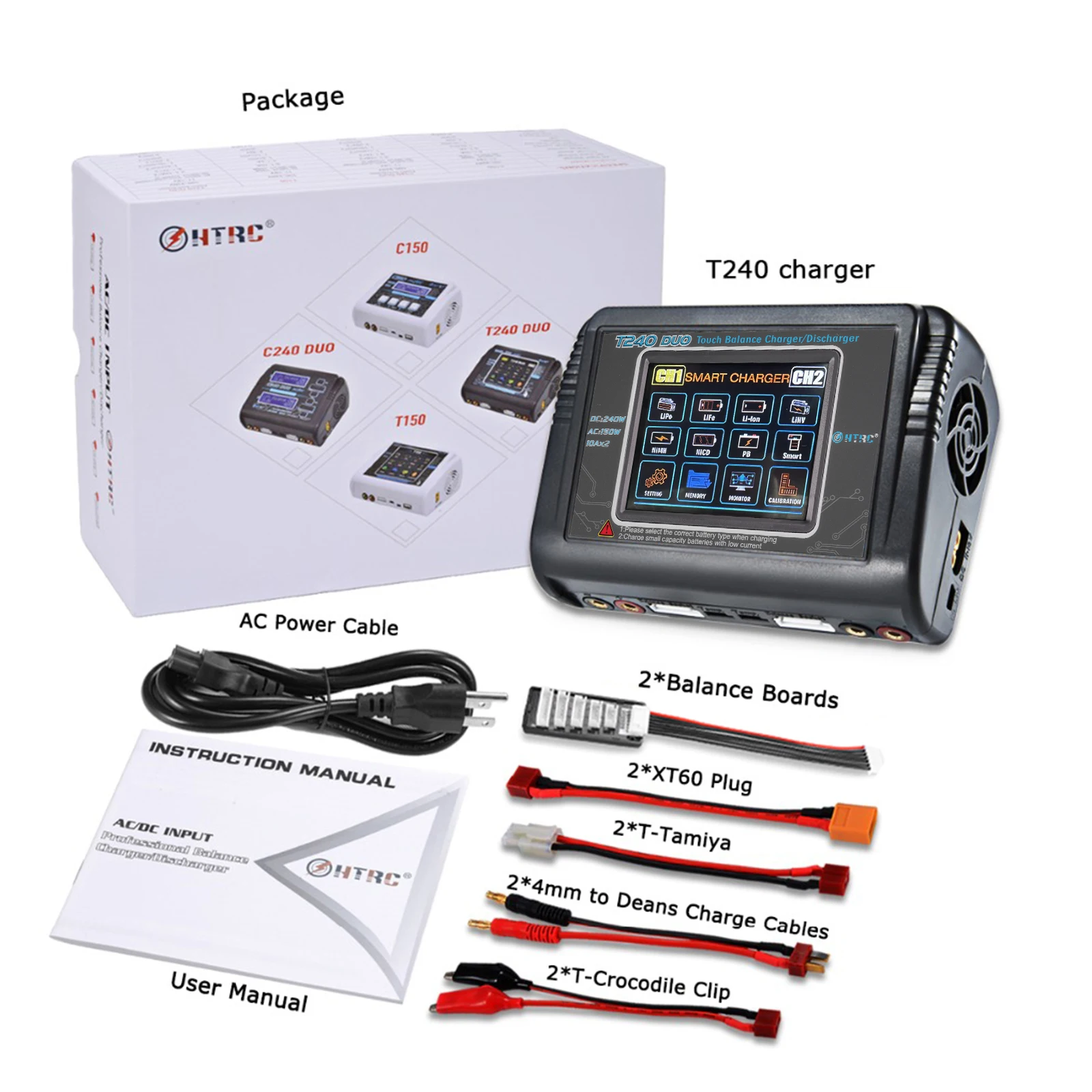 Lipo Charger DC 400W/240W Discharger For LiPo LiHV LiFe Lilon NiCd NiMh Pb battery Charger battery charger battery charger adapter for RC Models Toys HTRC T400/T240