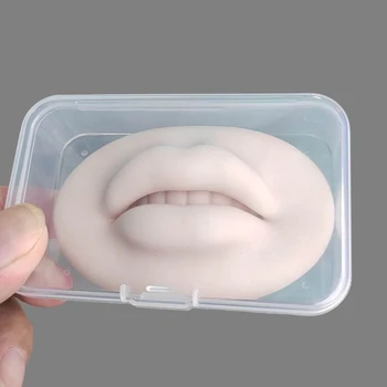 PMU 훈련 액세서리용 부드러운 실리콘 5D 입술 연습 피부, 밝은 갈색 유연한 피부, 입 벌린 치아 입술 몰드