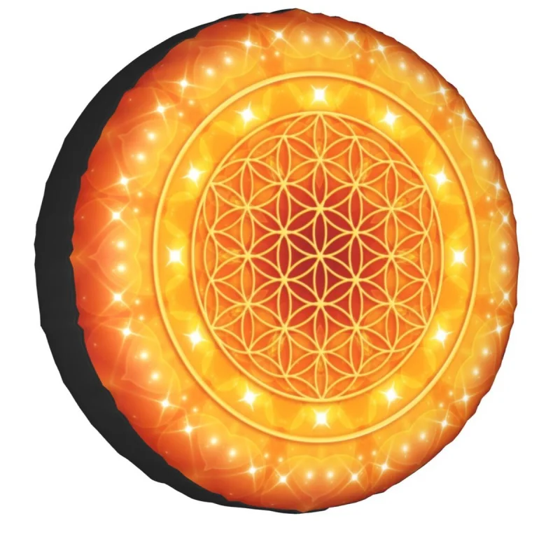 

Flower Of Life Golden Light Energy Spare Tire Cover for Jeep Hummer Geometric Mandala Car Wheel Covers 14" 15" 16" 17"