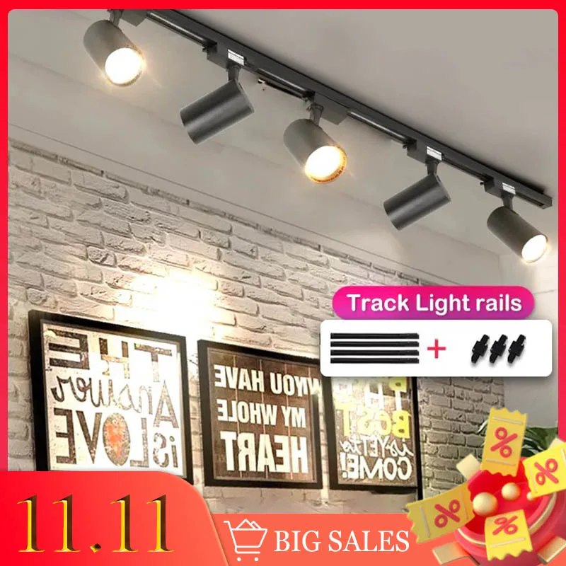 LED Track Light Ceiling Track Light Full Set Track Light Rails 220V 110V Spot COB Spotlight for Home Clothing Store