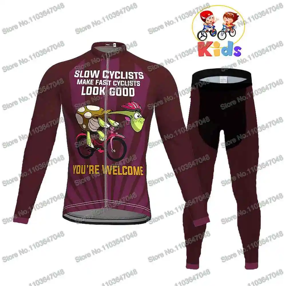 Kids Funny Slow Cyclist Cycling Jersey Boys Set Long Sleeve Slow Turtle Bicycle Clothing Girls Bicycle Pant MTB Maillot Ropa