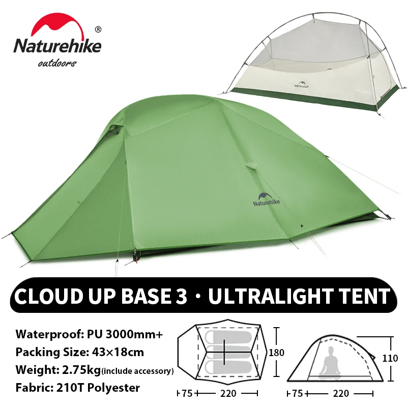 Naturehike Upgraded Cloud Up 3 Person Tent Outdoor Camping Tent