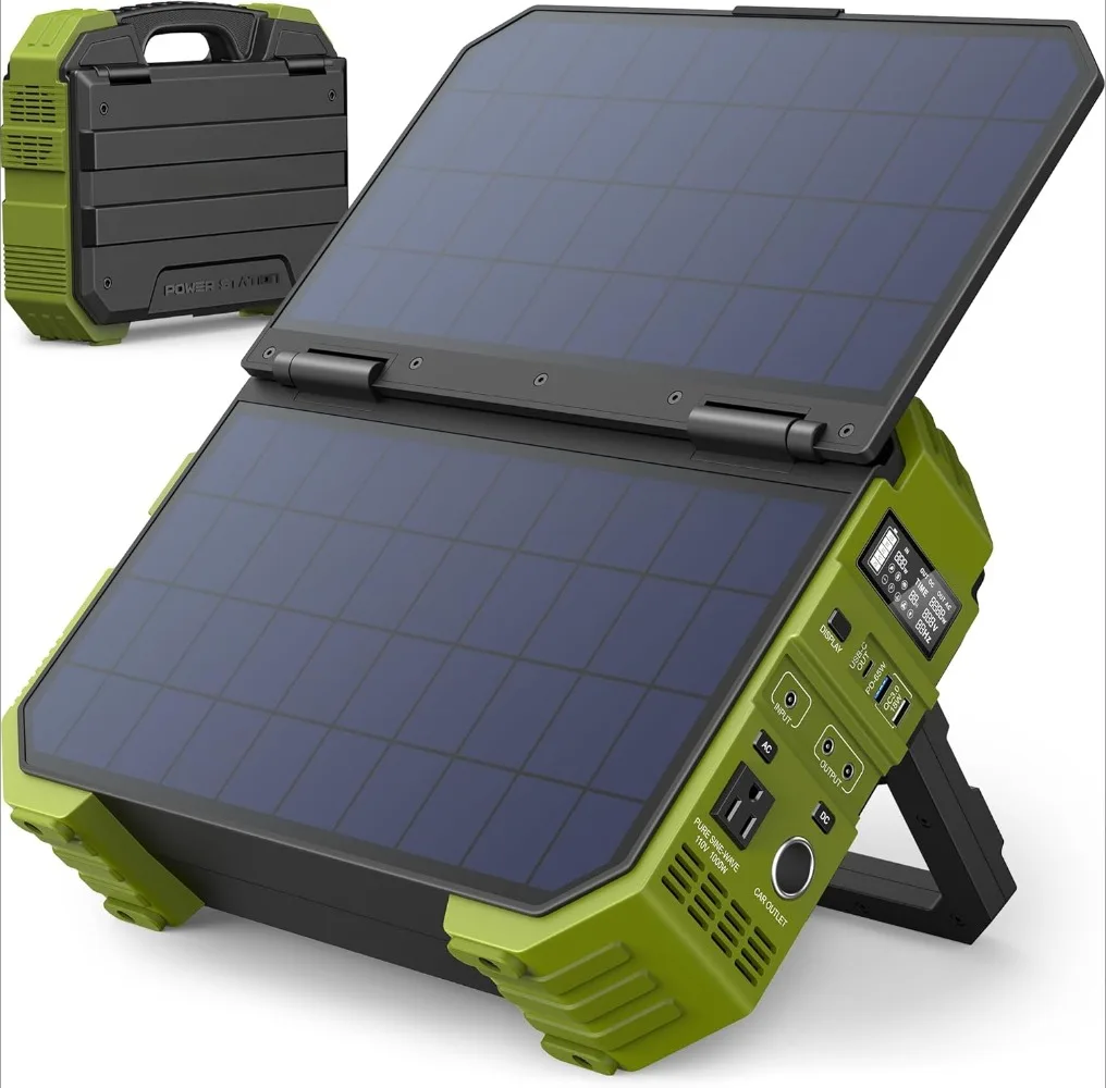 Portable Power Station 1000W with Built-in Solar Panel, 614WH/192000mAh LiFePO4 Battery Pack, Solar Generator with AC/DC 2