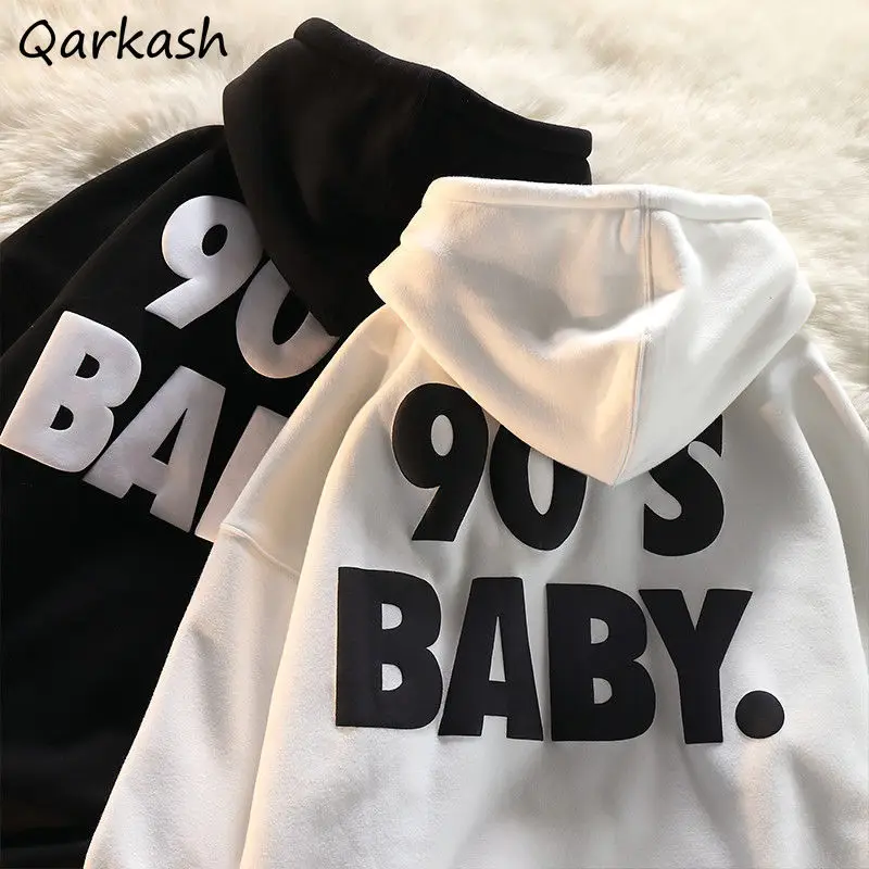 

Hoodies Women S-5XL Couple BF Korean Style Letter Loose High Street Autumn Hip Hop Vintage Cozy Draw String Design Casual Chic