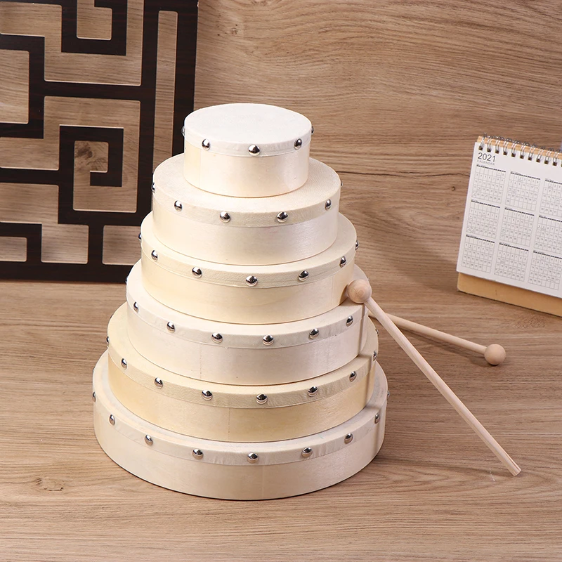 Musical Percussion Instruments Wooden Hand Drum Frame Drums 4/6/7/8/9/10 Inch Hand Drum Wood Drum With Stick Set Musical Game Kids Educational Toy Percussion Instrument