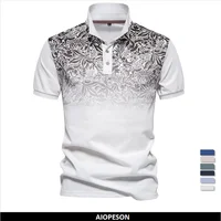 New Design Gradient Printed Cotton Blend Polo Shirts for Men Short Sleeve Summer Fashion Mens Polos
