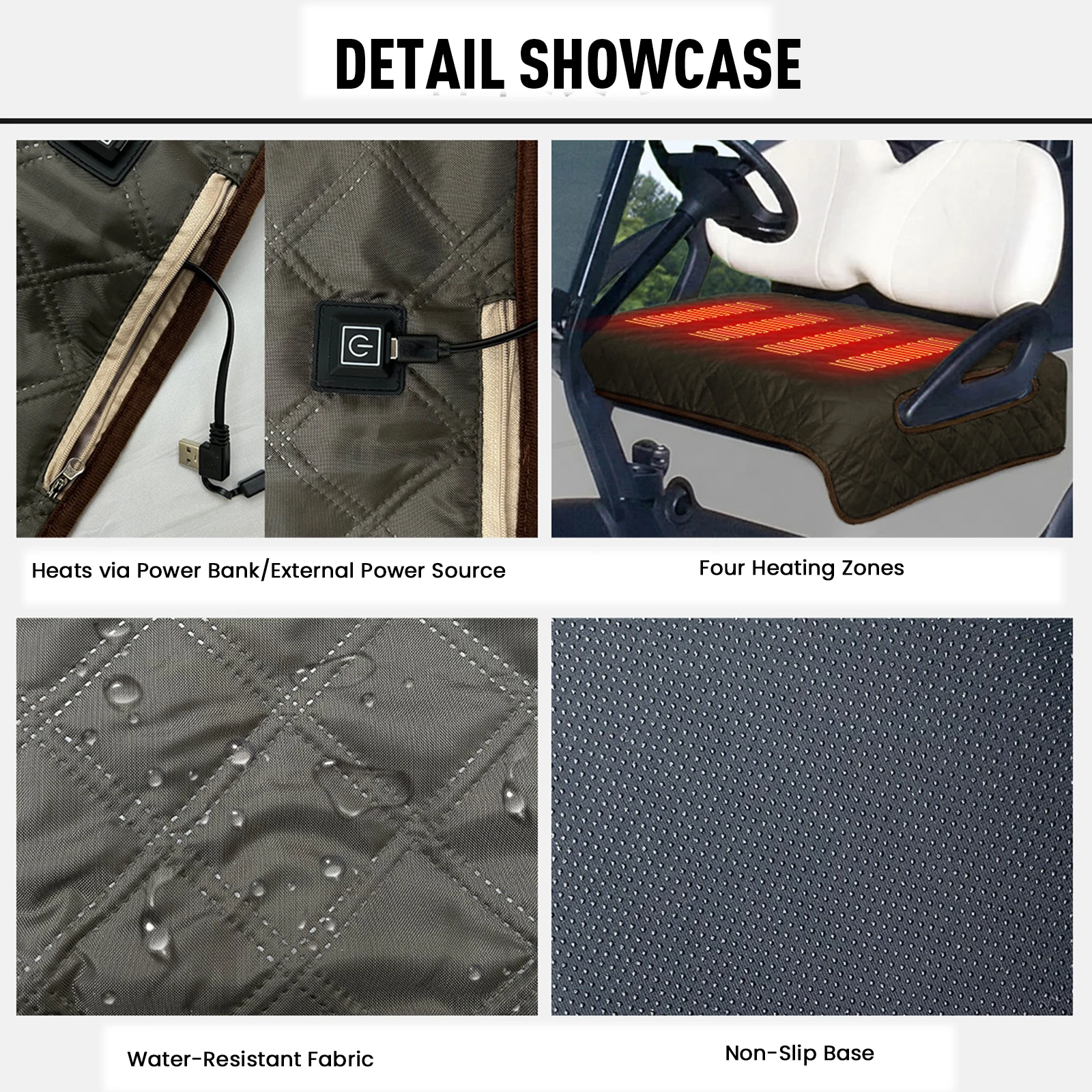 Winter Heated Golf Cart Seat Cover 4 Zones Heating Seat Cushion Golf Cart Universal Seat Protector Waterproof Breathable Cushion