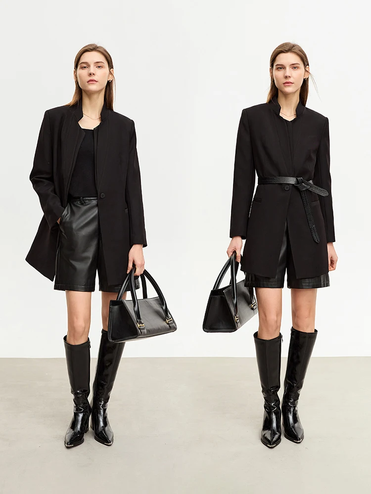 AMII Minimalist Suits For Woman 2023 Autumn New Niche Design Coat Stand Collar Double-layer Basics Slim Trendy Blazers 12343100