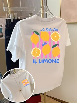 T-shirt grafica da donna La Dolce Vita al limone, estiva, a maniche corte, girocollo, casual, fresca ed estetica