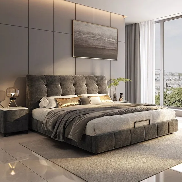 Chambre à coucher lits fantaisie minimaliste cadre moderne lits de luxe tables de nuit uniques Muebles Para El Hogar meubles de maison accessoires 1