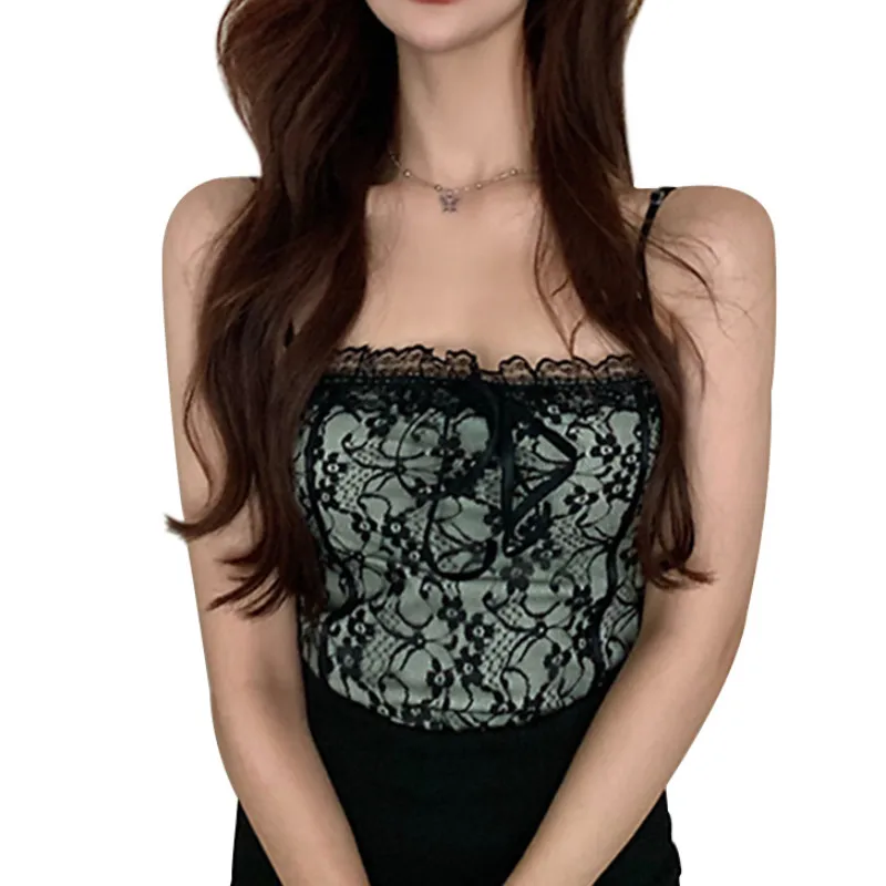 Charming Women Lace Camisole, Square Neck Low Cut Sleeveless Backless