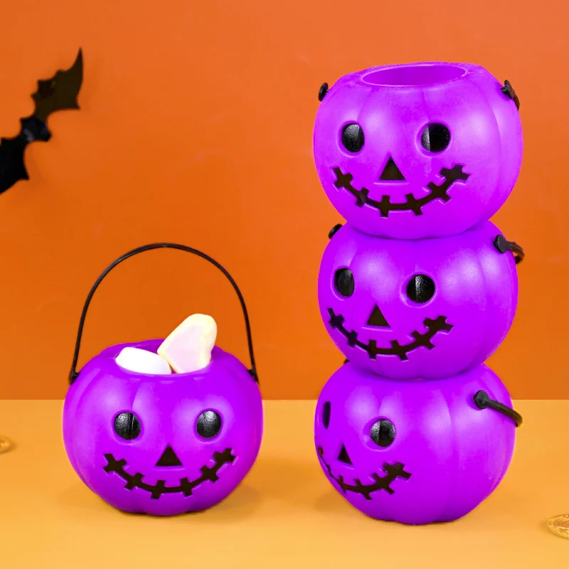 Halloween Candy Bucket White Green Purple Ghost Pumpkin Basket