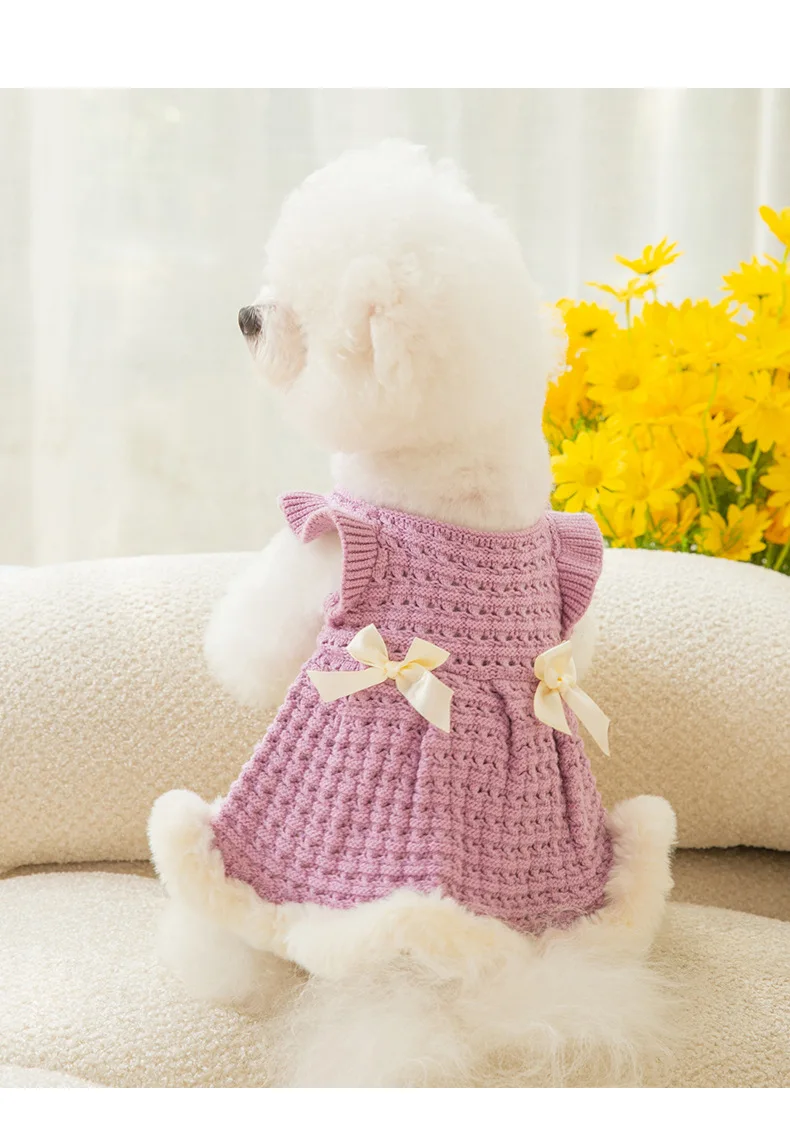 Dog Sweet Wool Dress - Purple And White Color