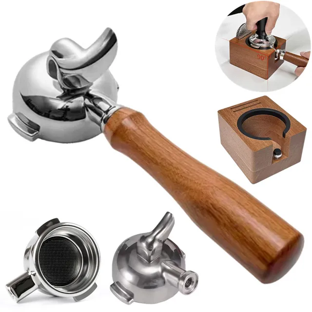 E61 Bottomless Portafilter 58mm 2 Nail Single/Double Spout Coffee Portafilter Filter Holder 58mm with Espresso Tamper Holder