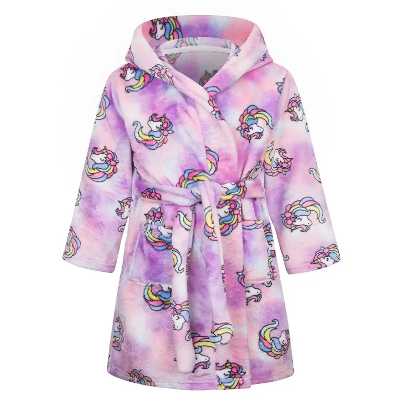 Baby Girls Clothes Winter Flannel Robes for Kids Teen Girls Bathrobe for 2-12 Y Children Pajamas Robes Pink Blue Navy Bath Towel kids bathrobe