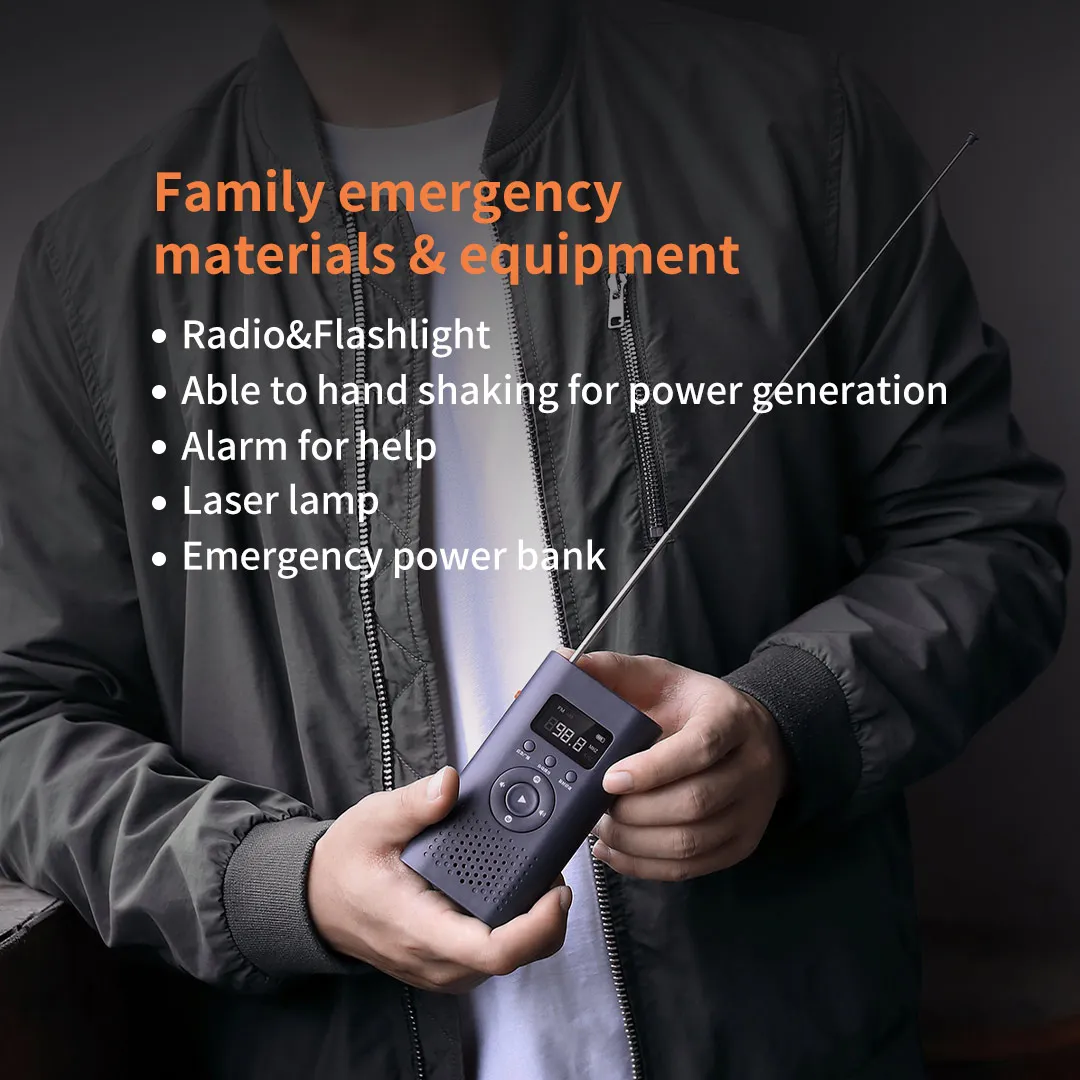 NexTool 6-in-1 AM FM Radio Flashlight 4500mAh Manual Power Generation Alarm Laser Light Outdoor Emergency Power Bank Hard Light led flashlight,camping lamp,led work light,camping lights,work light