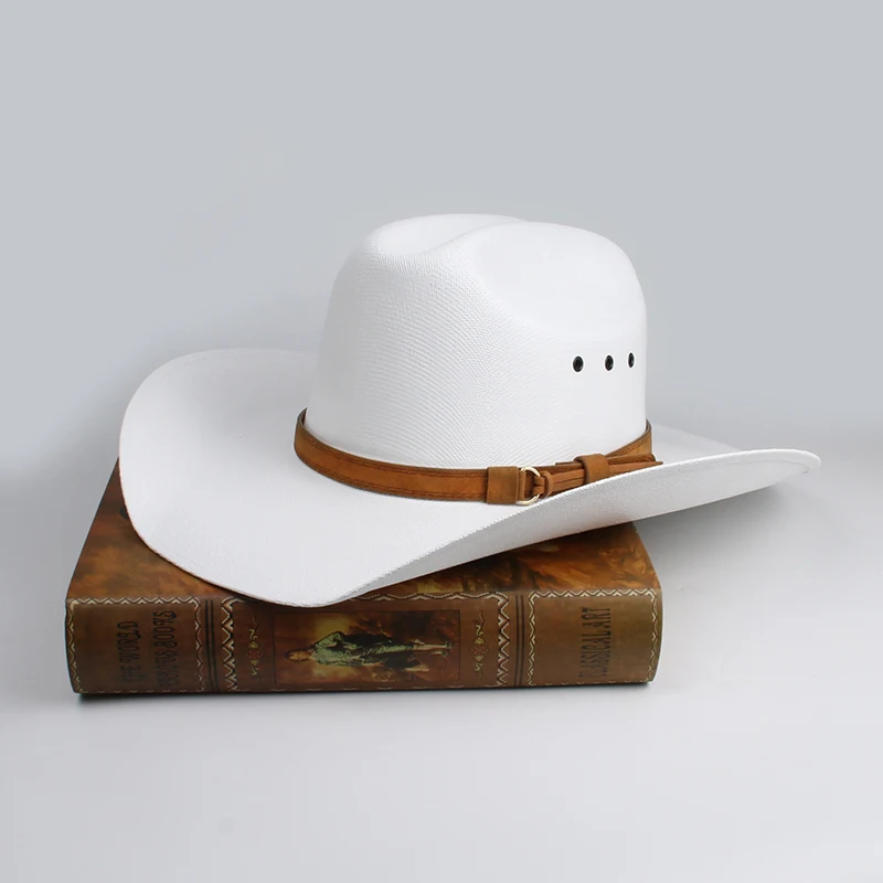 Retro Camel Leather Belt Men Women Yellowstone Beach American Western Cowboy Cowgirl Sun Hat Pinch Front Wide Brim 57-61cm