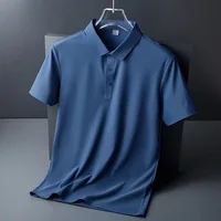 Polo d'été en soie glacée M-8XL, T-shirt haut de gamme, couleur unie, nouveau, manches courtes, sans traces, décontracté, à revers, pour homme, coupe fine, style affaires 2
