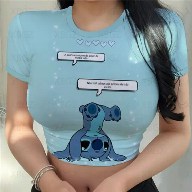 Stitch Woman Clothes Disney Y2k Cool Women's Clothing Free Shipping  Clearance Sexy T-shirts Fashion Tops Beach T-shirt Summer