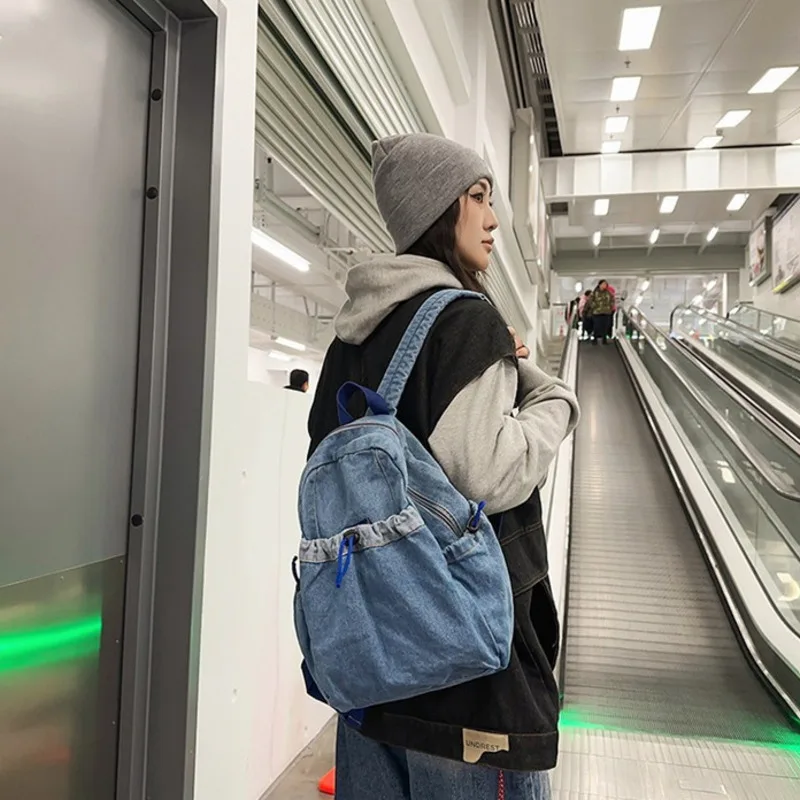 Women's Backpack 2024 New Artistic Denim Canvas Solid Color Simple Large Capacity Fashionable Travel Backpack