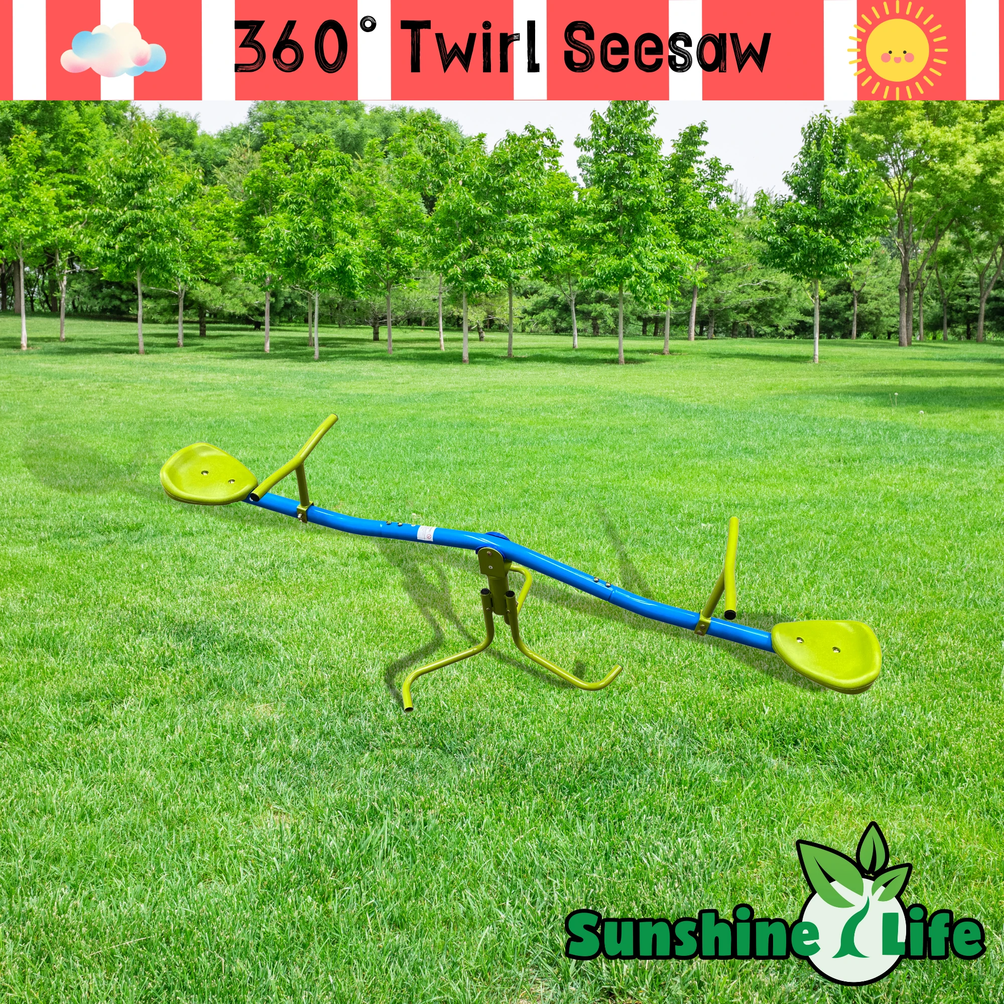

outdoor playground 360° Twirl seesaw 360 Swivel Seesaw with plastic seat for kids seesaw green and blue