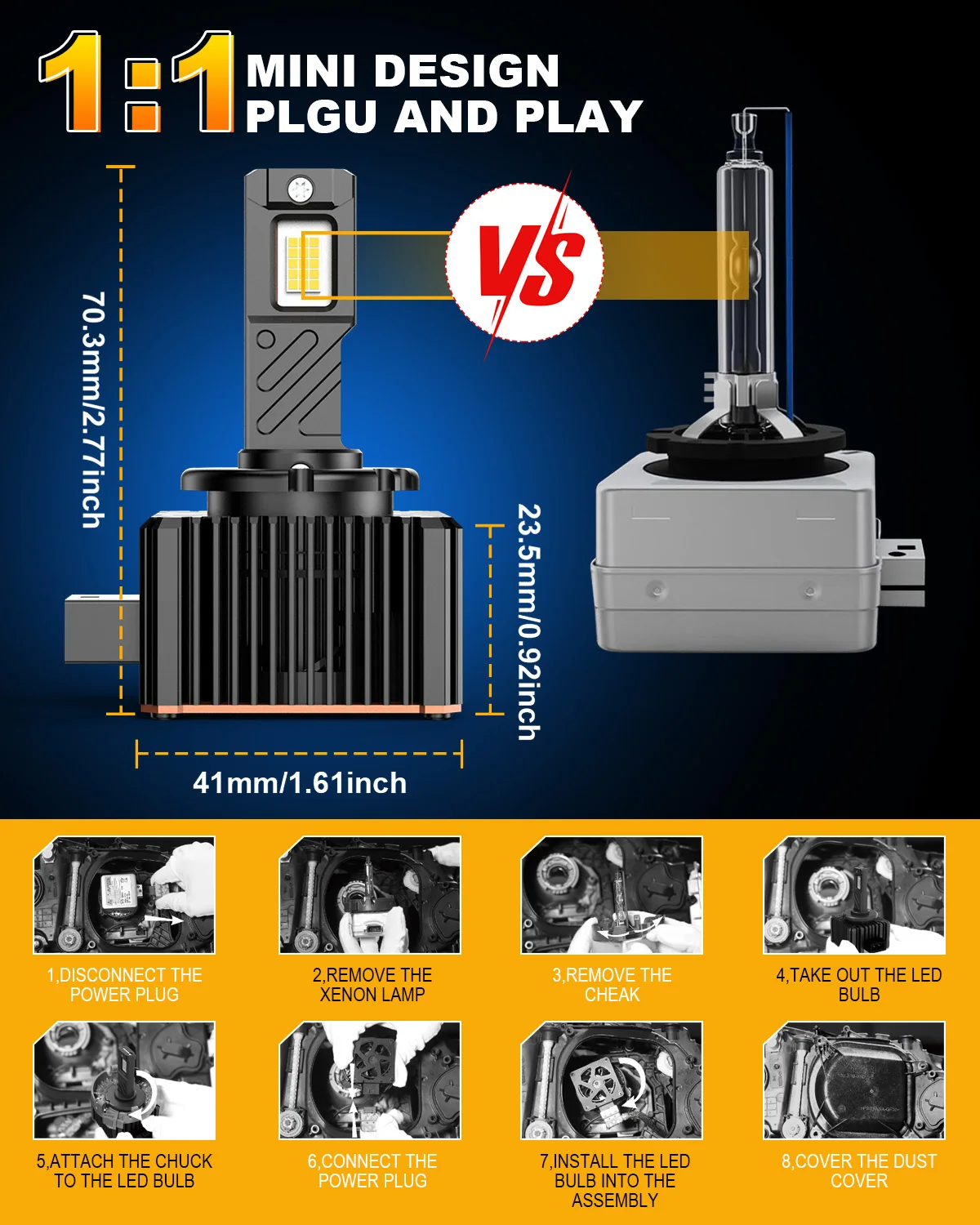 KATUR 2개입 D1S D1R D3S D3R LED 자동차 헤드라이트 전구 슈퍼 LED HID 교체용 40000Lm 화이트 강력한 캔버스 플러그 앤 플레이