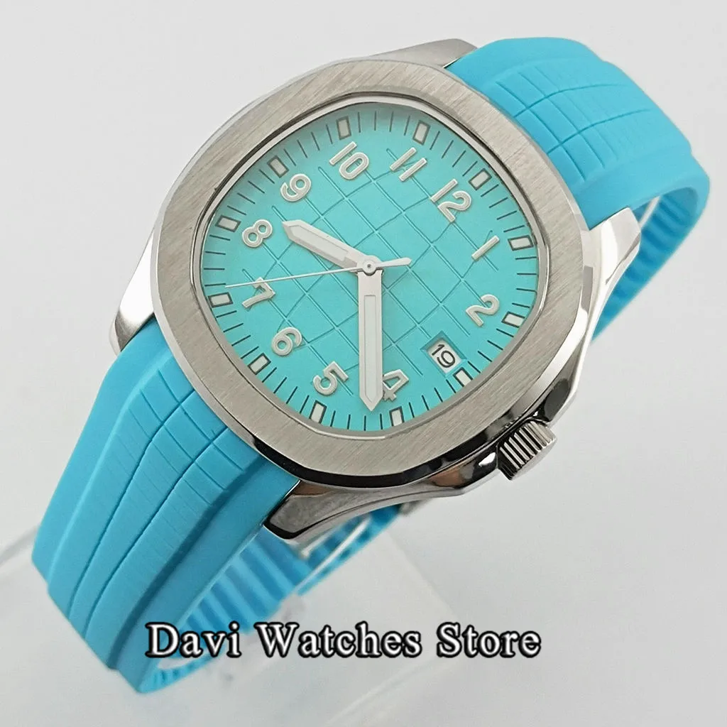 

40mm Sterile Silver NH35A Movement Mens Watches Rubber Strap Sapphire Glass Watch Relogio Masculino