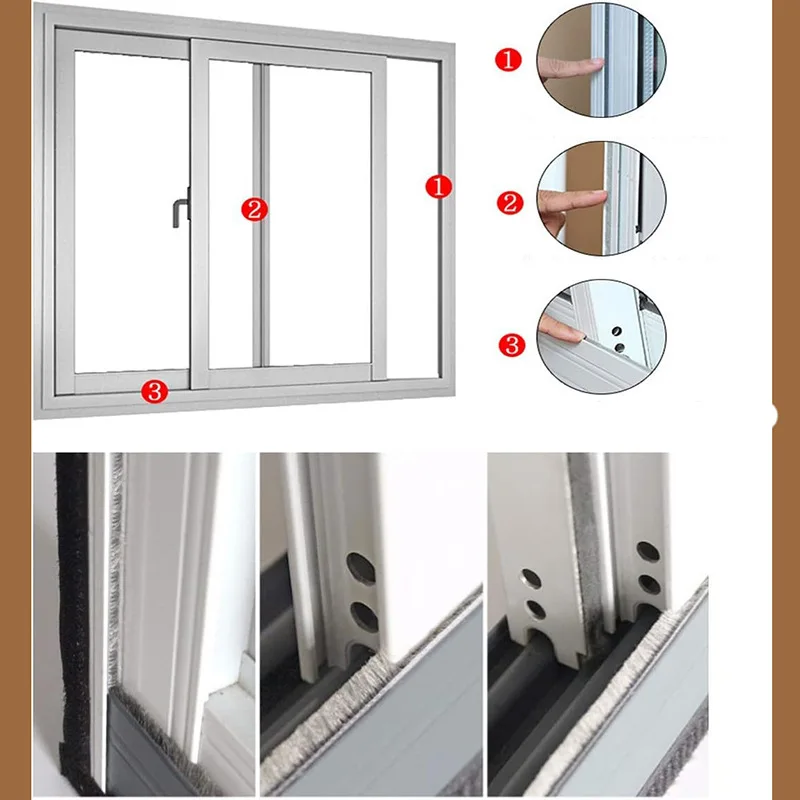5/10M Door Window Sealing Strip Self-Adhesive Strong Brush Pile Weatherstrip Home Soundproof Dustproof Windproof Strip Gasket
