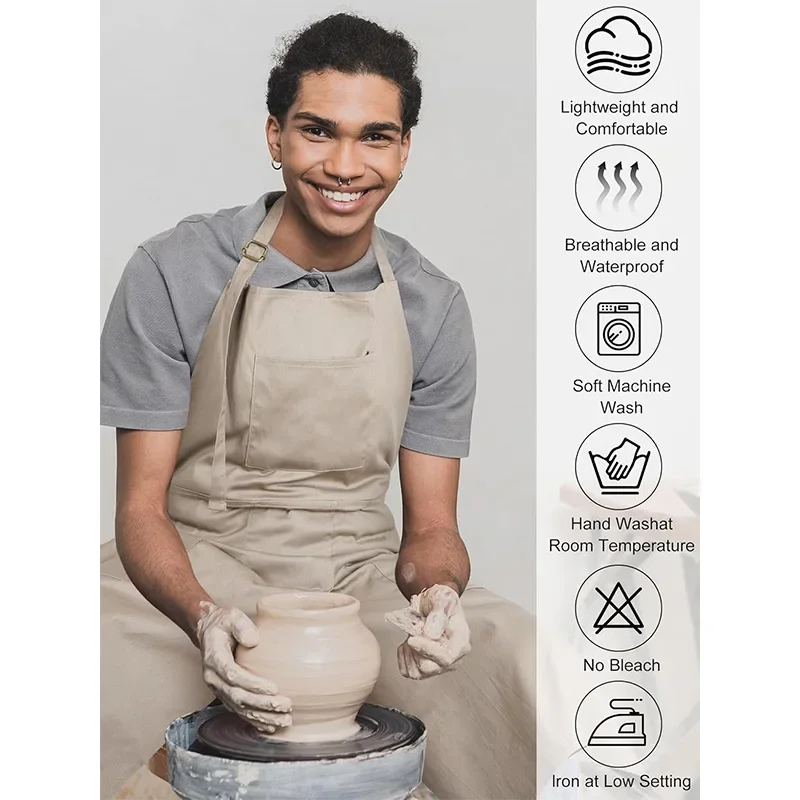 Canvas Long Split-Leg Apron with Adjustable Neck & Tie Straps for Pottery Painting Restaurant Work, Durable Multi-Purpose Design