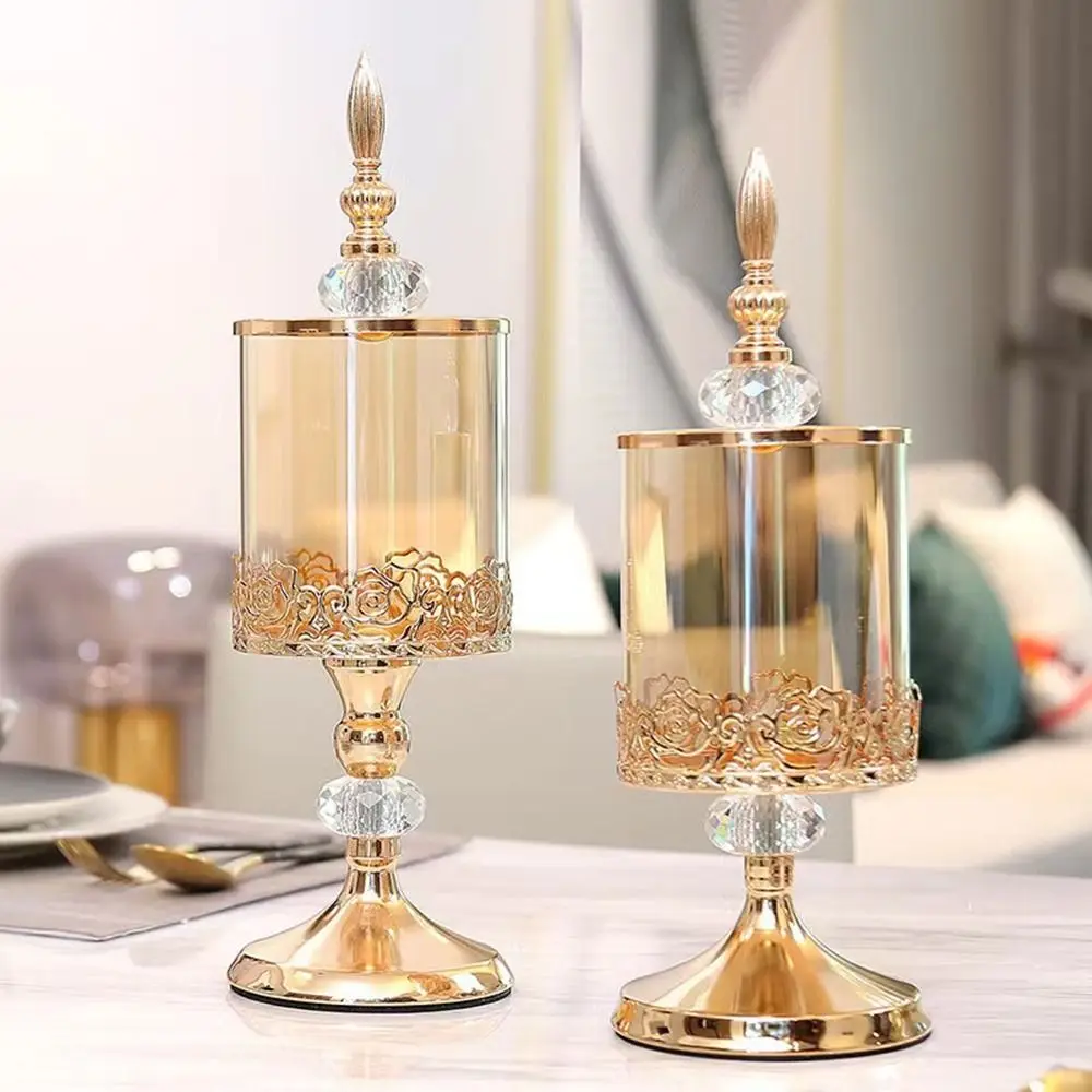 European Luxury Crystal Glass Storage Jar with Lid Rose Candy Jar Gold-plated Storage Decorative Ornaments Art Home Decoration 4