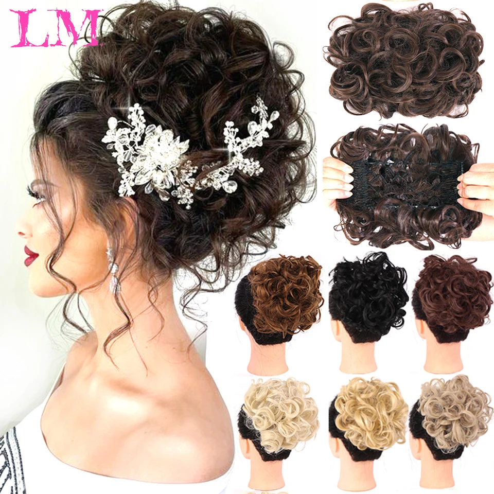 LiangMo Bride Messy Big Hair Bun Curly Chignon with Comb Clips In Hair Tail Cover Ponytail Extension Synthetic Natural Fake Hair