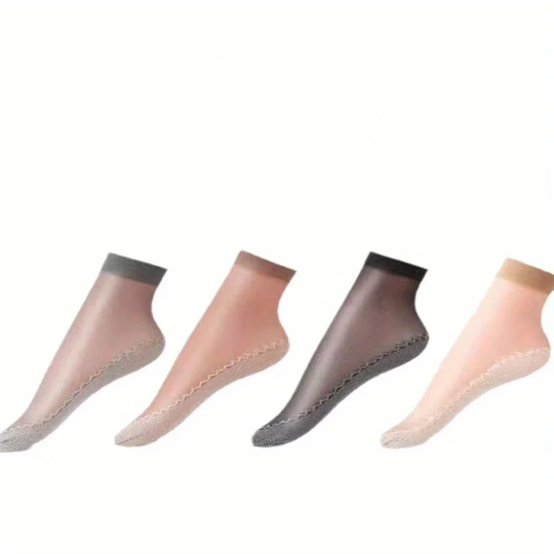 5 Paar seidige, rutschfeste Baumwollsohle für Damen, durchsichtige, knöchelhohe Strumpfhosen, Strumpfwaren, Socken mit verstärkter Zehenpartie – Detail 9