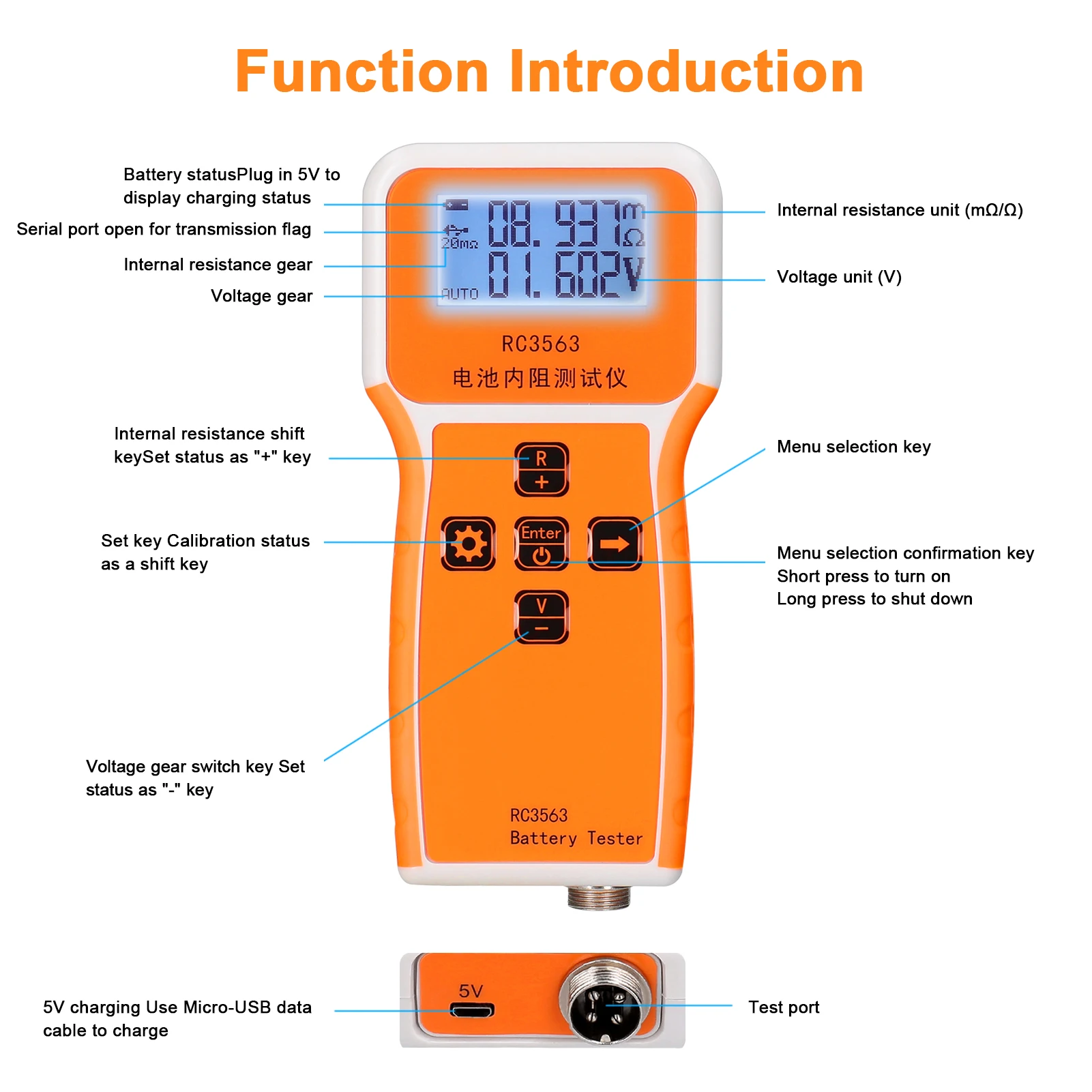 RC3563 200&Omega; 100V Battery Internal Resistance Voltage Tester 3-digit Display Battery Tester High-precise True Four-wire AC