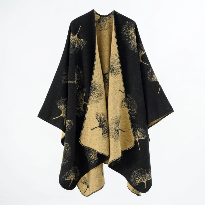 Autumn and winter European and American national style luxury fashion warm split shawl imitation cashmere cape flower scarf wome