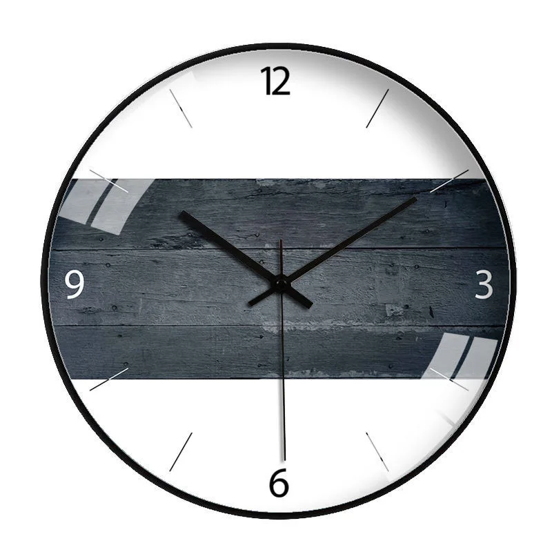 Wood Grain Simple Black Punch-free Wall Clock Golden Mute Cartoon Glass Clock Color:137H;Sheet Size:14 inch (35cm)