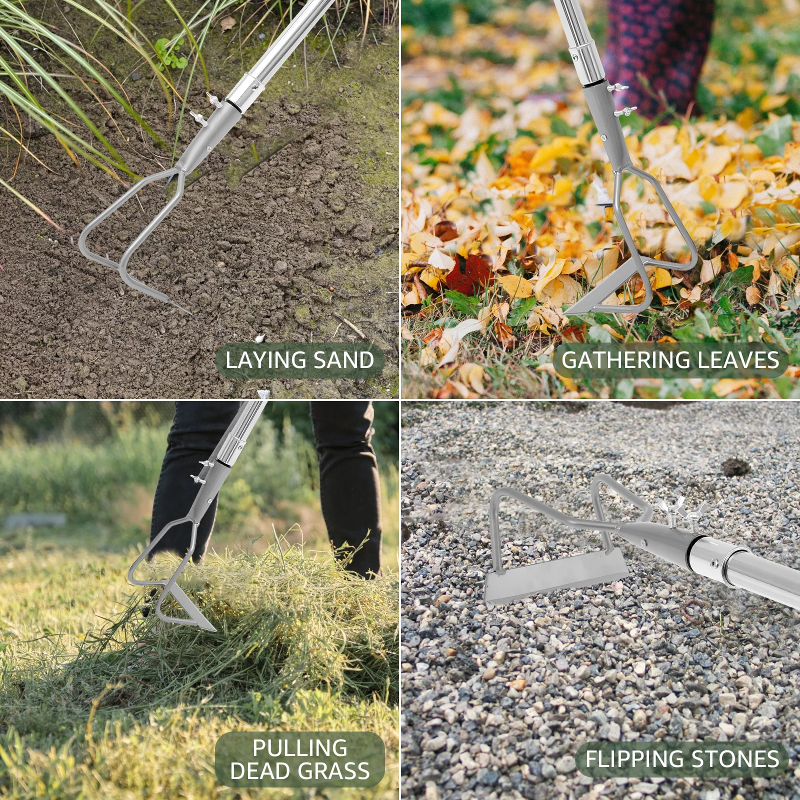 Adjustable Weeding Hoe with 63inch Handle Carbon Steel Gardening Hoe Multipurpose Garden Tool for Weeding Ditching Digging