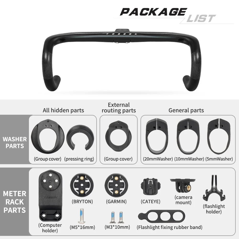 TOSEEK Road Bicycle Handlebar Full Internal Cable Routing T800 Carbon Fiber Integrated Bending Handle with Bike Computer Bracket