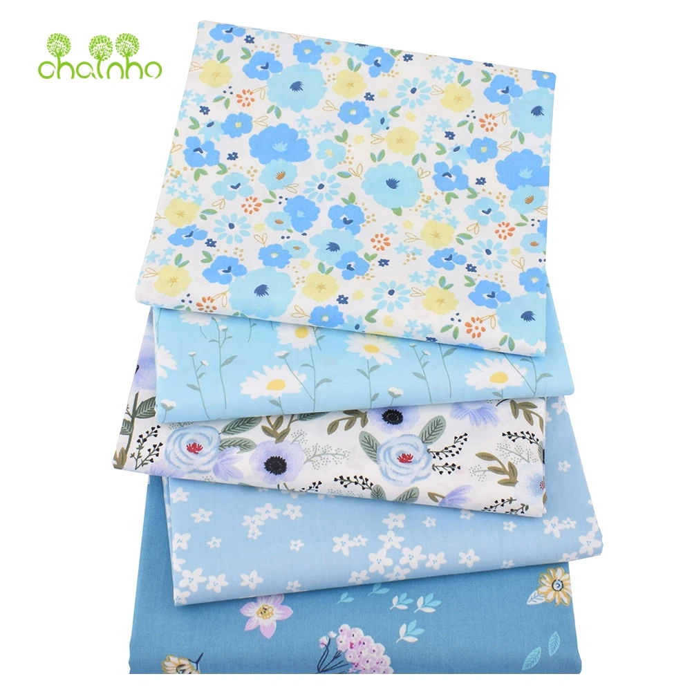Chainho,Printed Twill Weave Cotton Fabric,Patchwork Cloth,DIY Sewing Quilting Material,Blue Floral Series,2 Specification,CC190