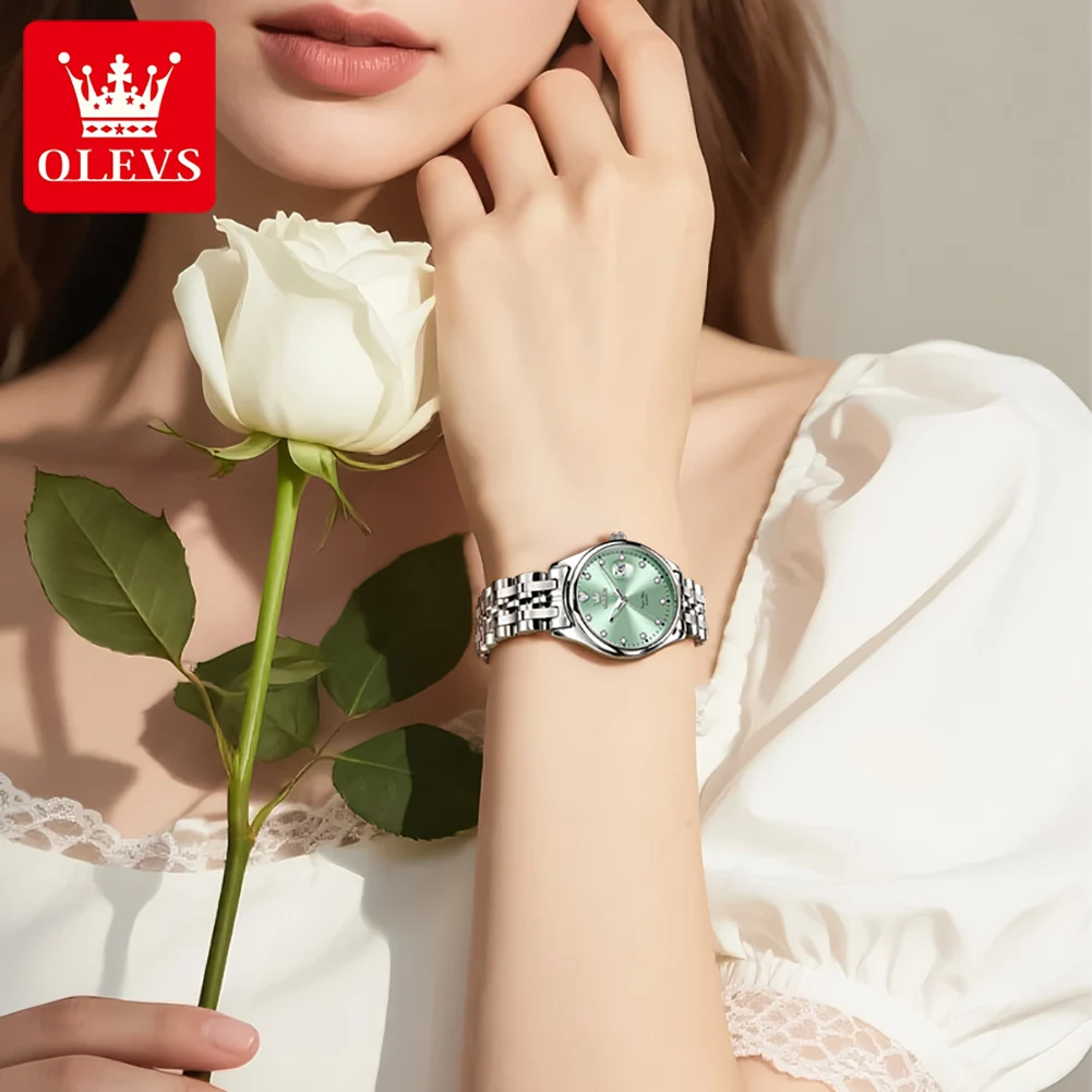 OLEVS 5649 Quartz Women's Watch High Hardness Mirror Date Fashion Wristwatch Steel Strap Waterproof Watch For Women Zircon Scale