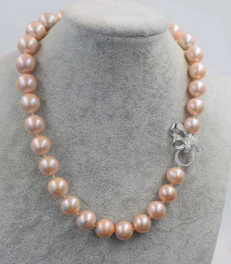 

Edsion freshwater shell pearl pink near round 12mm necklace 18inch wholesale beads nature