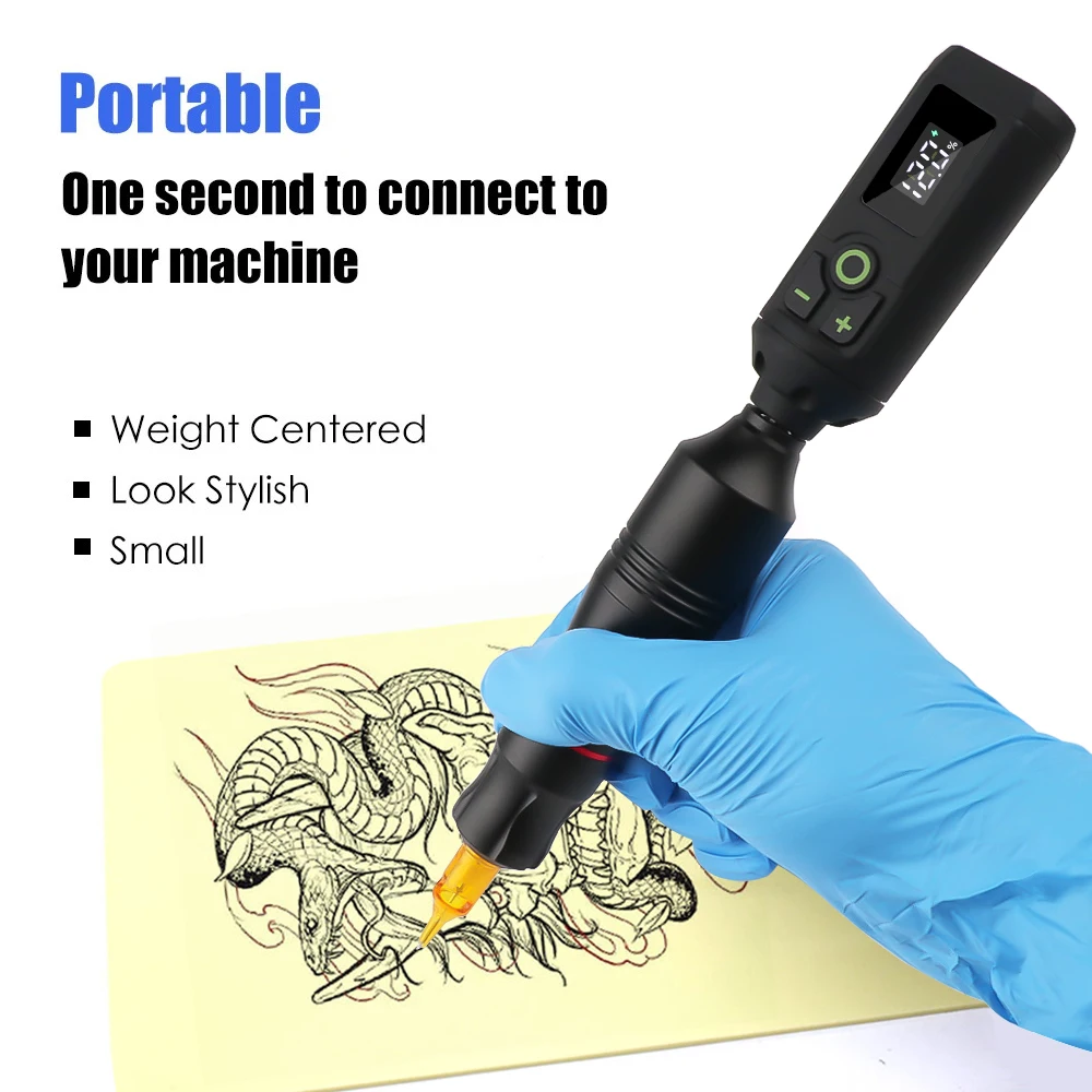 Professional Wireless Tattoo Gun Kit Rotary Pen 20pcs Cartridge Tattoo Needles for Body Art Permanent Makeup Machine Set